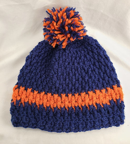 Hat – Hand Crocheted – Blue & Orange